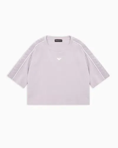 Emporio Armani Kids' Asv Oversized Heavy Jersey T-shirt With Eagle Tape On The Sleeves In Purple