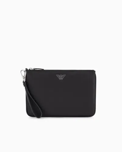 Emporio Armani Asv Recycled Nylon Pouch With Eagle Plate In Black