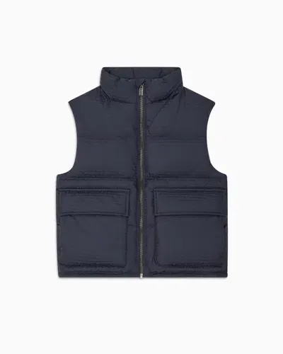 Emporio Armani Kids' Asv Sleeveless Nylon Puffer Jacket With Logo Lettering And Recycled Down In Blue