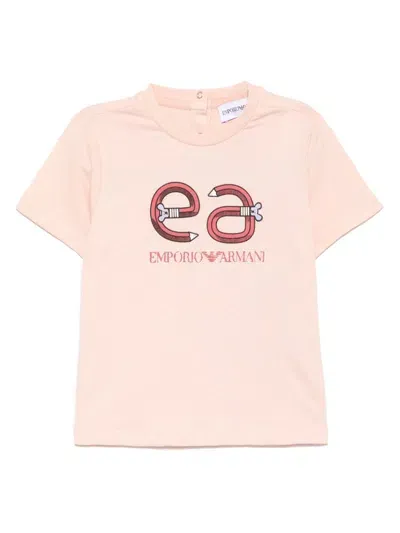 Emporio Armani Babies' Back-to-school Logo Print T-shirt In Pink