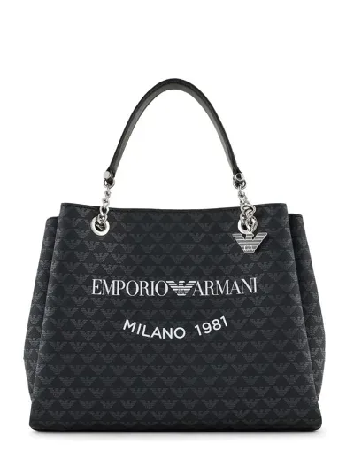 Emporio Armani Allover Logo Tote Bag In Black