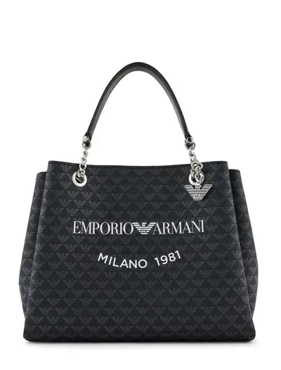 Emporio Armani Logo Tote Bag In Nero/nero/bianco