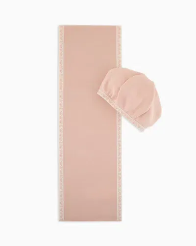 Emporio Armani Kids' Beret And Scarf Set In A Virgin Wool Blend With Jacquard Trim In Neutral