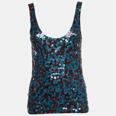 Pre-owned Emporio Armani Blue & Pink Sequin Knit Tank Top S