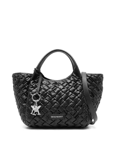 Emporio Armani Interwoven Faux-leather Tote Bag In Black