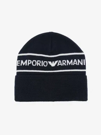 Emporio Armani Kids' Logo-jacquard Knit Beanie In Blue