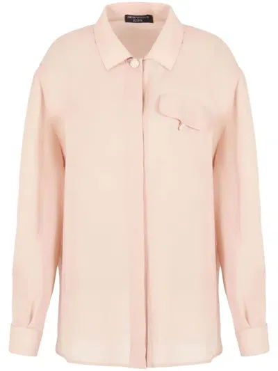 Emporio Armani Buttoned-pocket Silk Shirt In Nude Pink