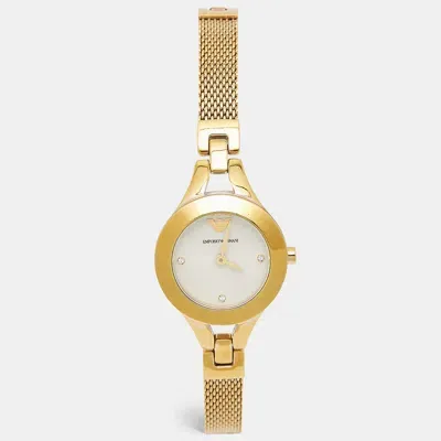 Pre-owned Emporio Armani Champagne Gold Tone Stainless Steel Classic Ar7363 Women's Wristwatch 26 Mm