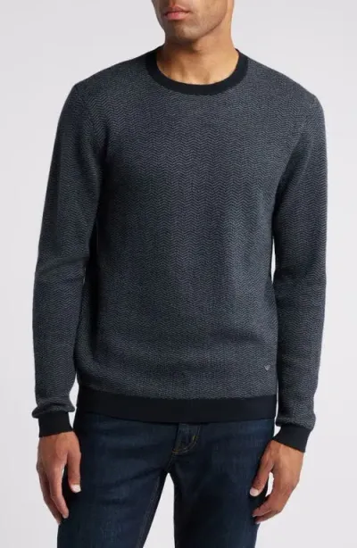 Emporio Armani Chevron Wool Crewneck Sweater In Navy