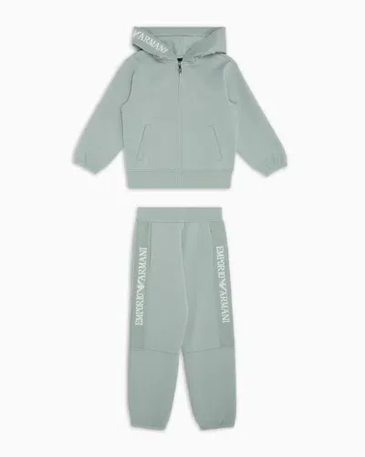 Emporio Armani Kids' Comfort-fit Double-jersey Tracksuit Featuring A Hooded Sweatshirt With Zip And Jacquard Logo In Grey