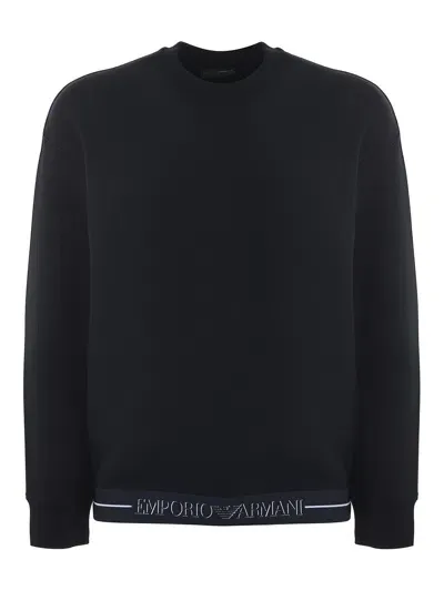 Emporio Armani Cotton Blend Sweatshirt In Dark Blue