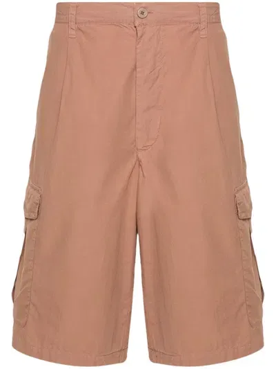 Emporio Armani Pleat-detail Cotton Cargo Shorts In Green