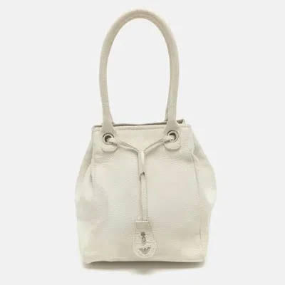 Pre-owned Emporio Armani Cream Leather Drawstring Tote