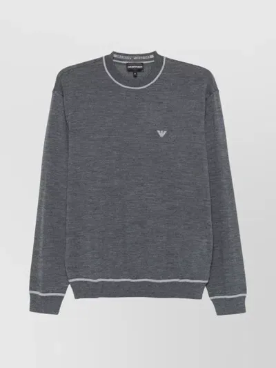 Emporio Armani Crew Neck Logo Wool Sweater In Grey