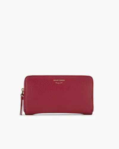 Emporio Armani Deer-print Myea Wallet With Wrap-around Zip In Burgundy