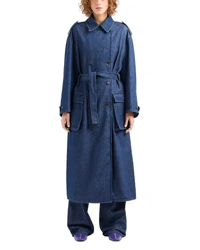 Emporio Armani Denim Trench Coat In Dark Denim