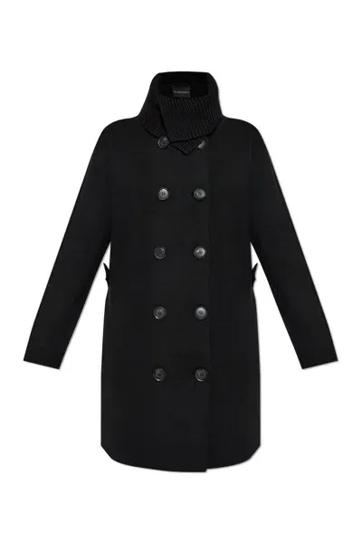 Emporio Armani Double Breasted Coat In Black