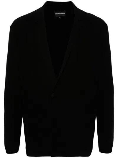 Emporio Armani Double-breasted Knitted Cardigan In Black