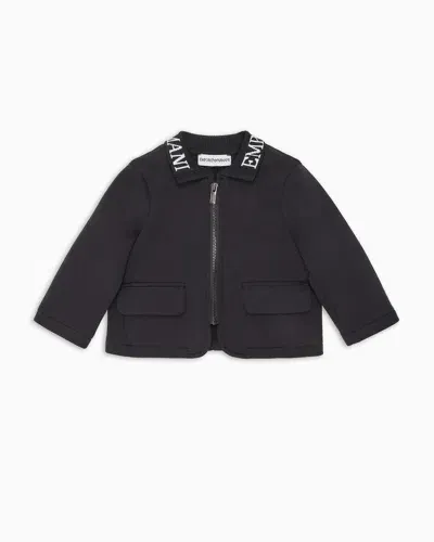 Emporio Armani Kids' Double-jersey Zip-up Jacket With Logo Collar In Black