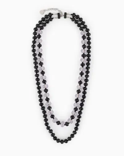 Emporio Armani Double-strand Necklace With Faceted Spheres In Black