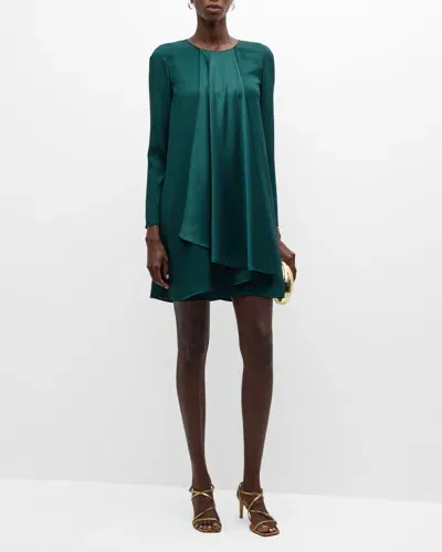 Emporio Armani Draped Crepe Satin Mini Shift Dress In Jade