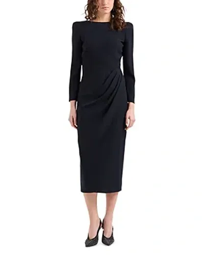 Emporio Armani Draped Front Midi Dress In Navy Blue