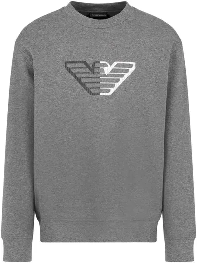 Emporio Armani Eagle-embossed Double-jersey Sweatshirt In Grey