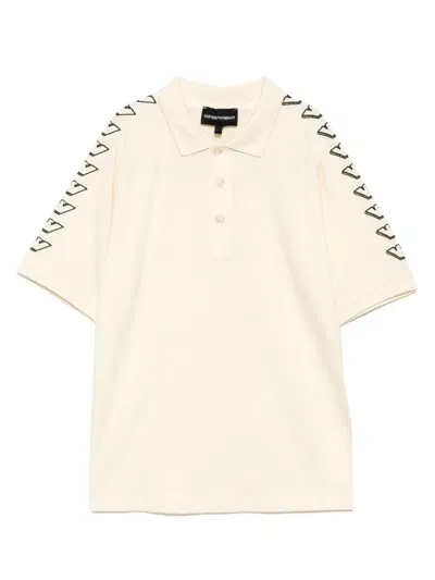 Emporio Armani Kids' Eagles Graphic Print Polo Shirt In Neutrals