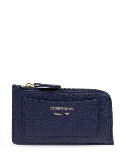 Emporio Armani Embossed-logo Wallet In Blue