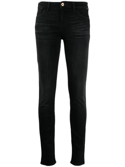 Emporio Armani Embroidered-logo Jeans In Black