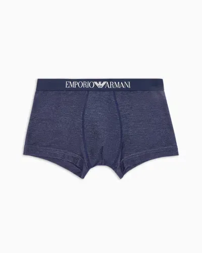 Emporio Armani Eng Anliegende Boxershorts Aus Indigofarbenem Jacquard-stoff In Blue