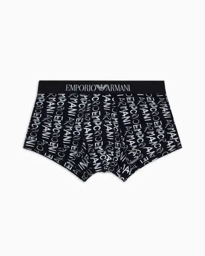 Emporio Armani Eng Anliegende Boxershorts Mit Allover-logo In Black