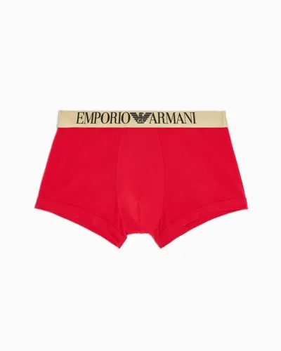 Emporio Armani Eng Anliegende Boxershorts Mit Elastischem, Glänzendem Logobund In Red