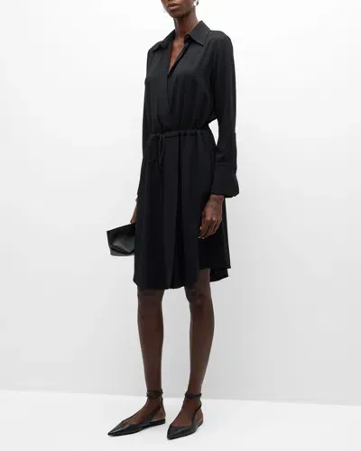 Emporio Armani Faux-wrap Drawstring Shirtdress In Schwarz