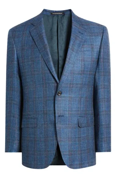 Emporio Armani G-line Plaid Sport Coat In Blue