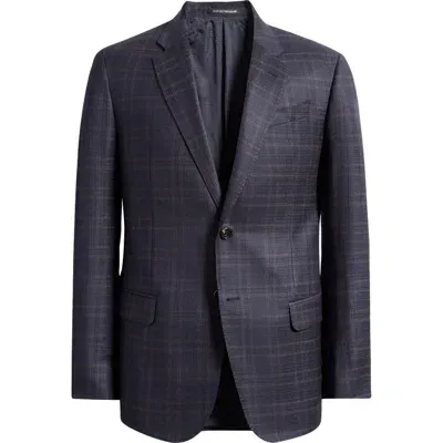 Emporio Armani G-line Plaid Wool Sport Coat In Navy