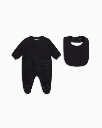 Emporio Armani Kids' Gift Set Consisting Of An Op-art Eagle Bib And Onesie In Blue