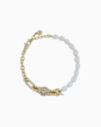 Emporio Armani Gold-tone Brass And White Fresh Water Pearls Station Bracelet In Multicoloured