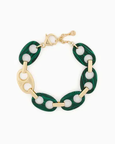 Emporio Armani Green Reconstituted Malachite Chain Bracelet In Multicoloured