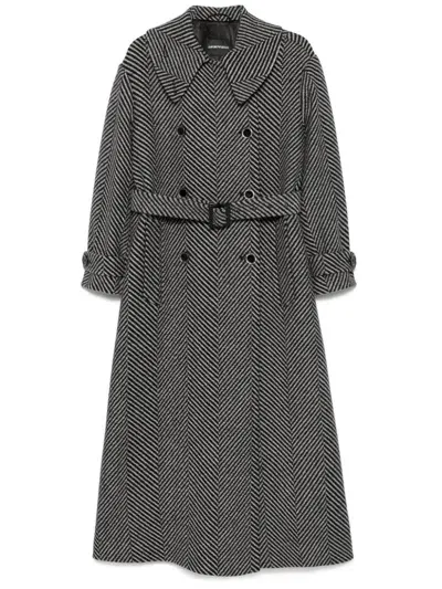 Emporio Armani Herringbone Coat In Grey