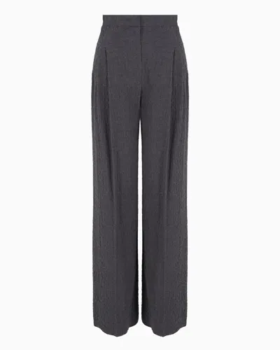 Emporio Armani Icon Cotton Flannel Palazzo Trousers With Pleats In Gray