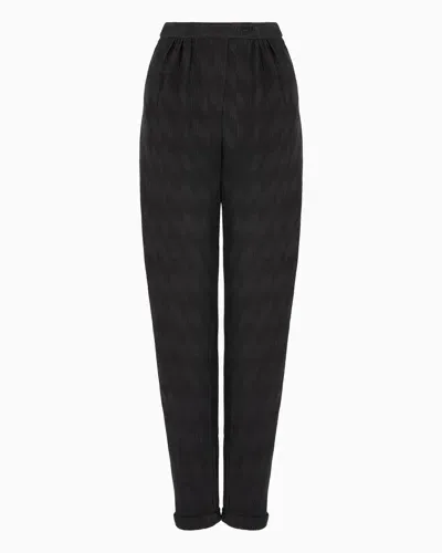 Emporio Armani Icon Jacquard Canneté Fabric Oval-leg Trousers With Pleats In Brown