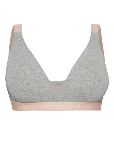 Emporio Armani Iconic Logo-underband Bra In Grey