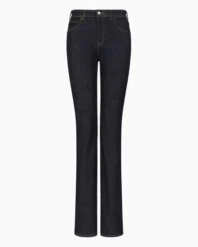 Emporio Armani J47 Medium High-waisted, Lightly Worn-look, Flared, Stretch-denim Jeans In Blue