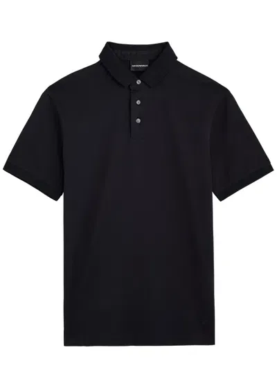 Emporio Armani Stripe-jacquard Cotton Polo Shirt In Navy