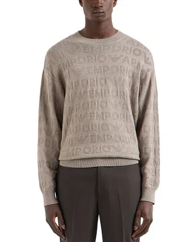 Emporio Armani Jacquard Logo Crewneck Sweater In Beige