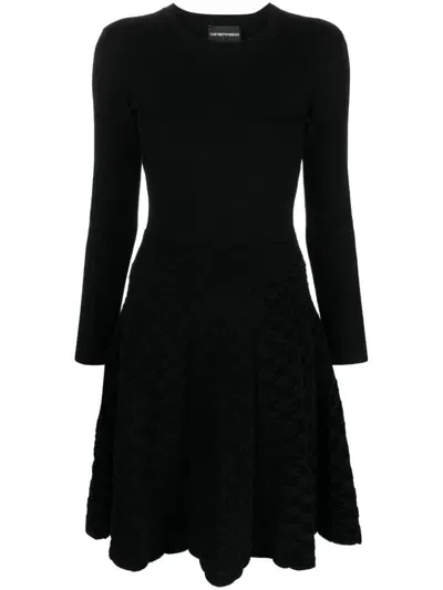 Emporio Armani Official Store Two-piece Effect Flared Dress With A Jacquard Pattern Skirt In Black