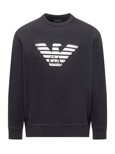 Emporio Armani Logo Cotton Blend Sweatshirt In Blue