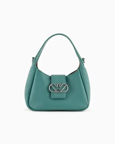 Emporio Armani Leather Hobo Handbag With Eagle Buckle In Green