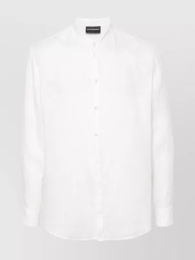 Emporio Armani Linen Chambray Shirt With Guru Collar In White